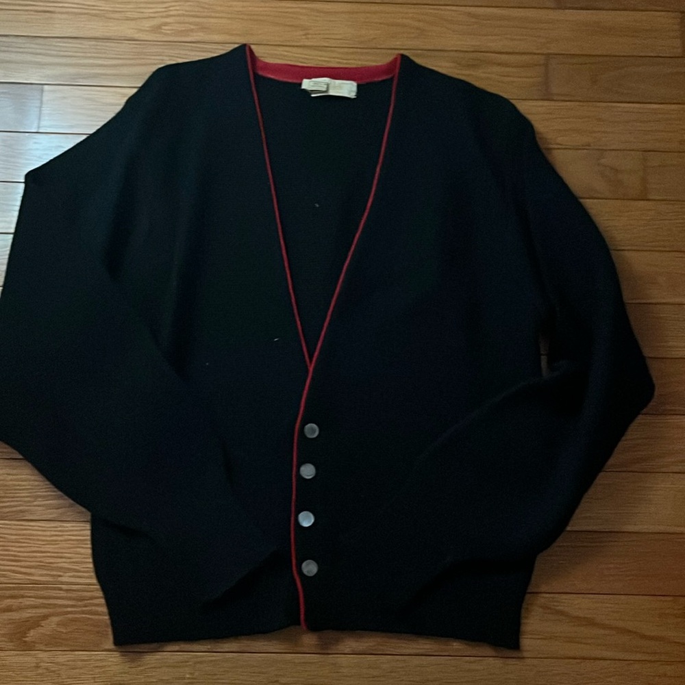 Cute navy blue sweater with red trim